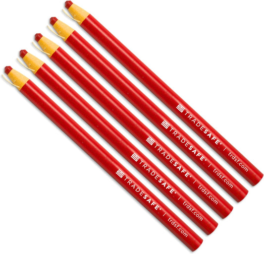 TRADESAFE China Markers Grease Pencils - 5 Red Grease Markers, Peel-Off Wax Pencils for Labeling on Metal, Glass, Vinyl, Wood, Fabric, Rubber, No Sharpening Needed