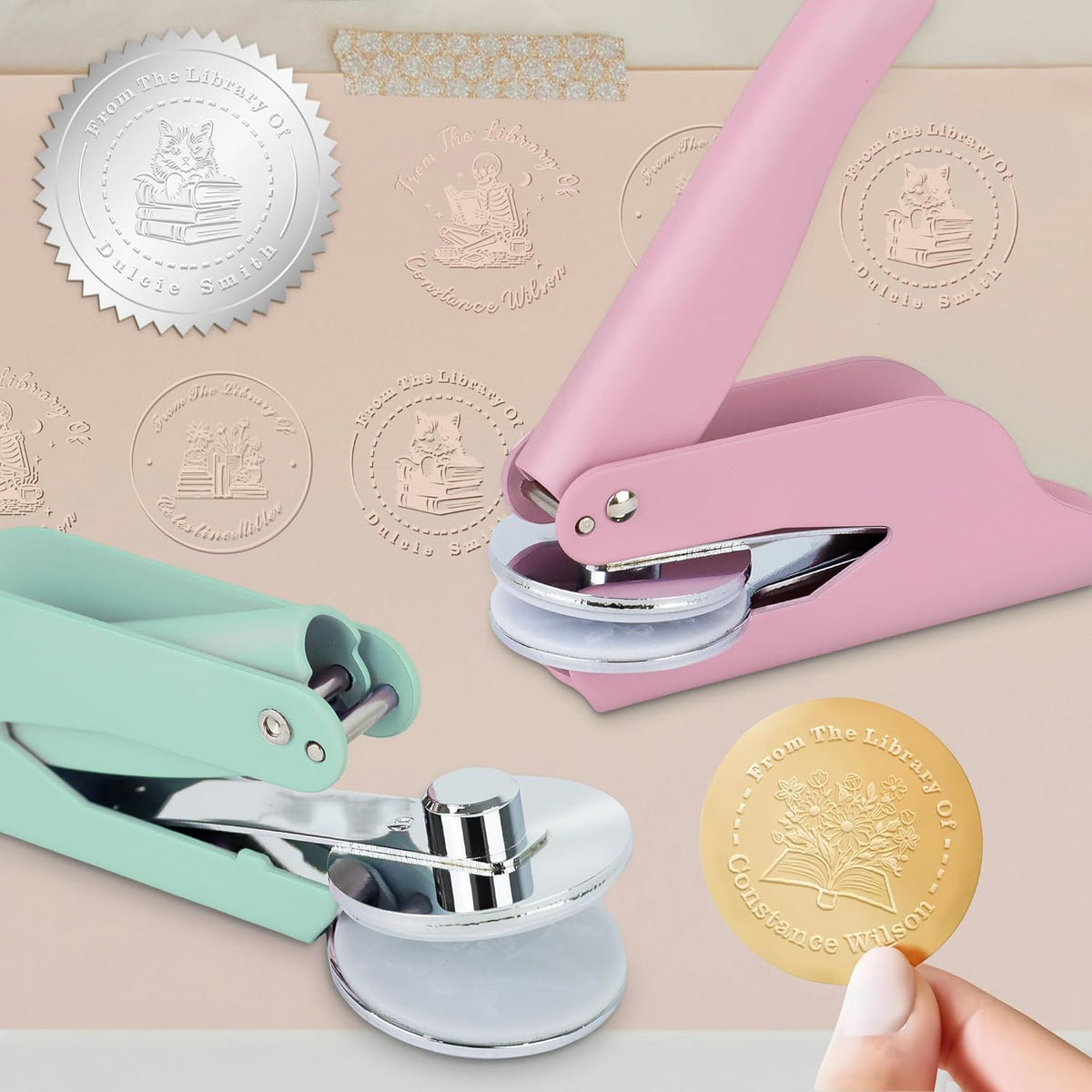 Book Embosser Custom Embosser Stamp with Your Name or Design Personalized Library Embosser Stamp Customized Books Business Cards Paper Documents Notebooks etc. (08)