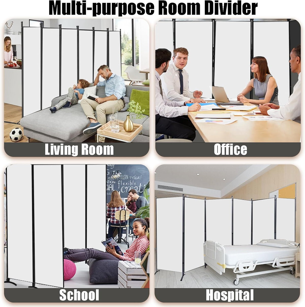 Room Divider-6 Panels White Folding Privacy Screens, 6 ft Partition Room Dividers Wall for Separation, Home, Office, Classroom, Studio