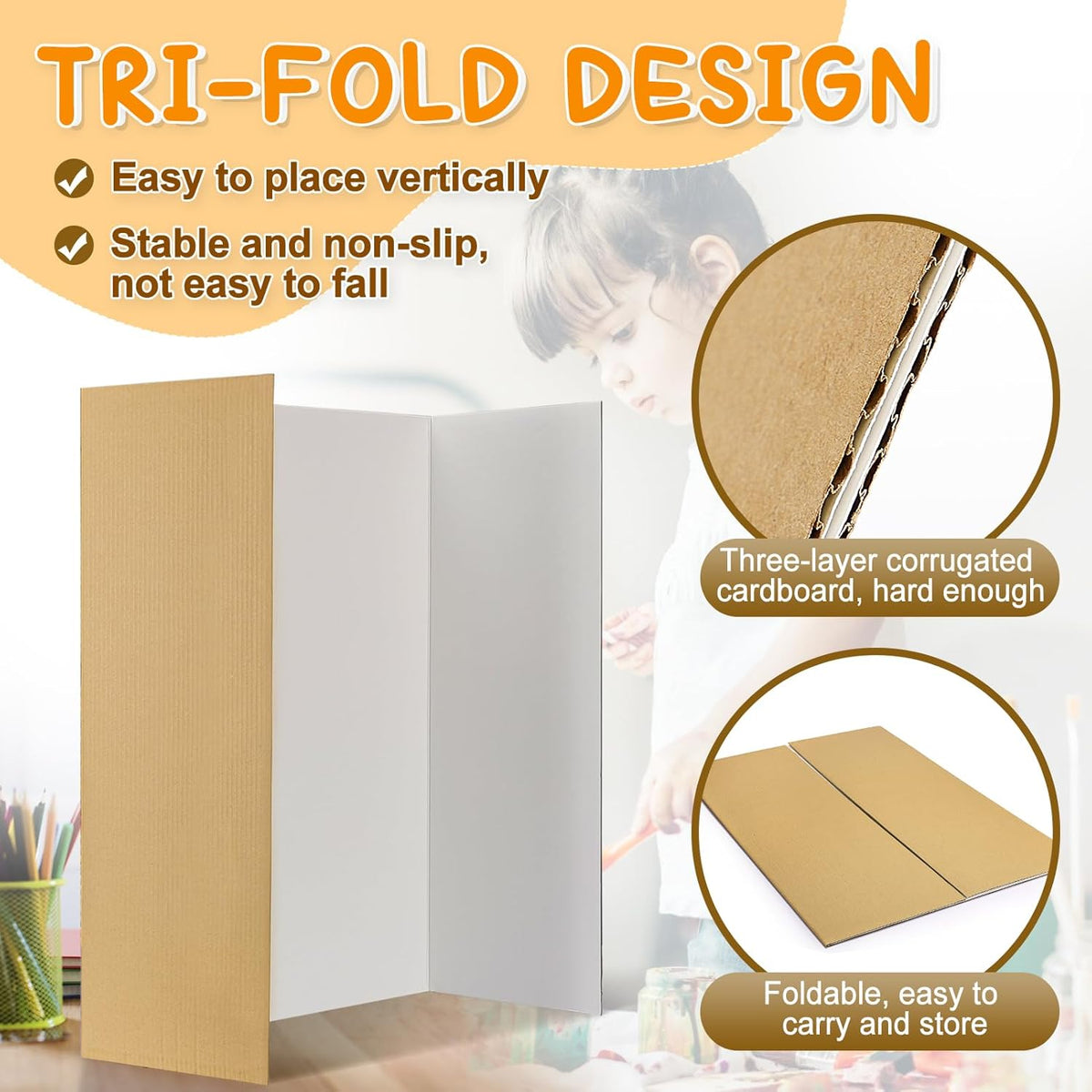 8 PCS Trifold Poster Board - 16" x 23" Small Tri Fold Display Board Hard & Thick White Presentation Cardboard for Science Fair, School Projects, Business Supply