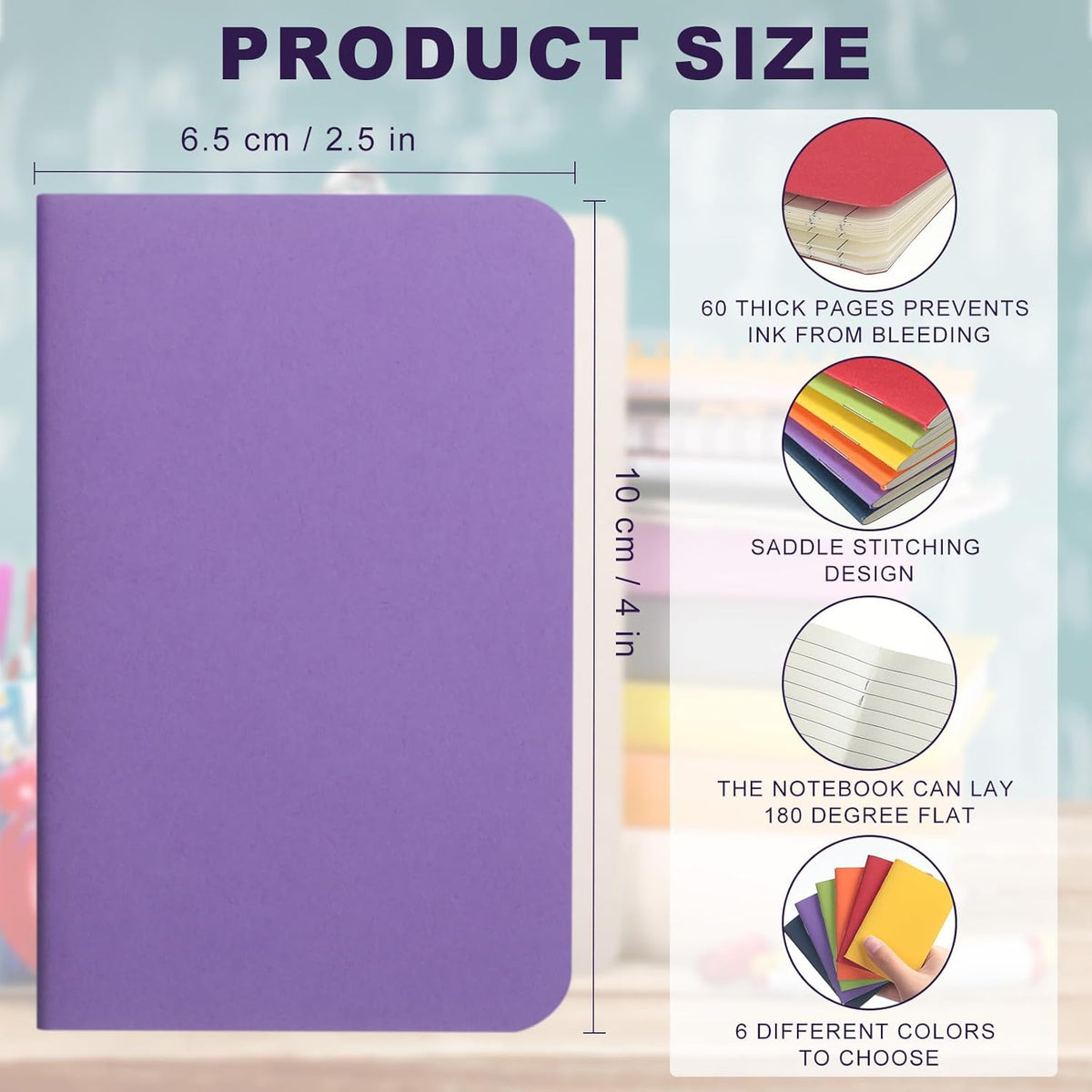 Lincia Bulk Pocket Notebook 2.5" x 4" Mini Notebooks First Day of School Small Wallet Notebooks Tiny Colored Purse Journals Lined Notepad for Kids Student Back to School Supplies(Bright Color,30 Pcs)