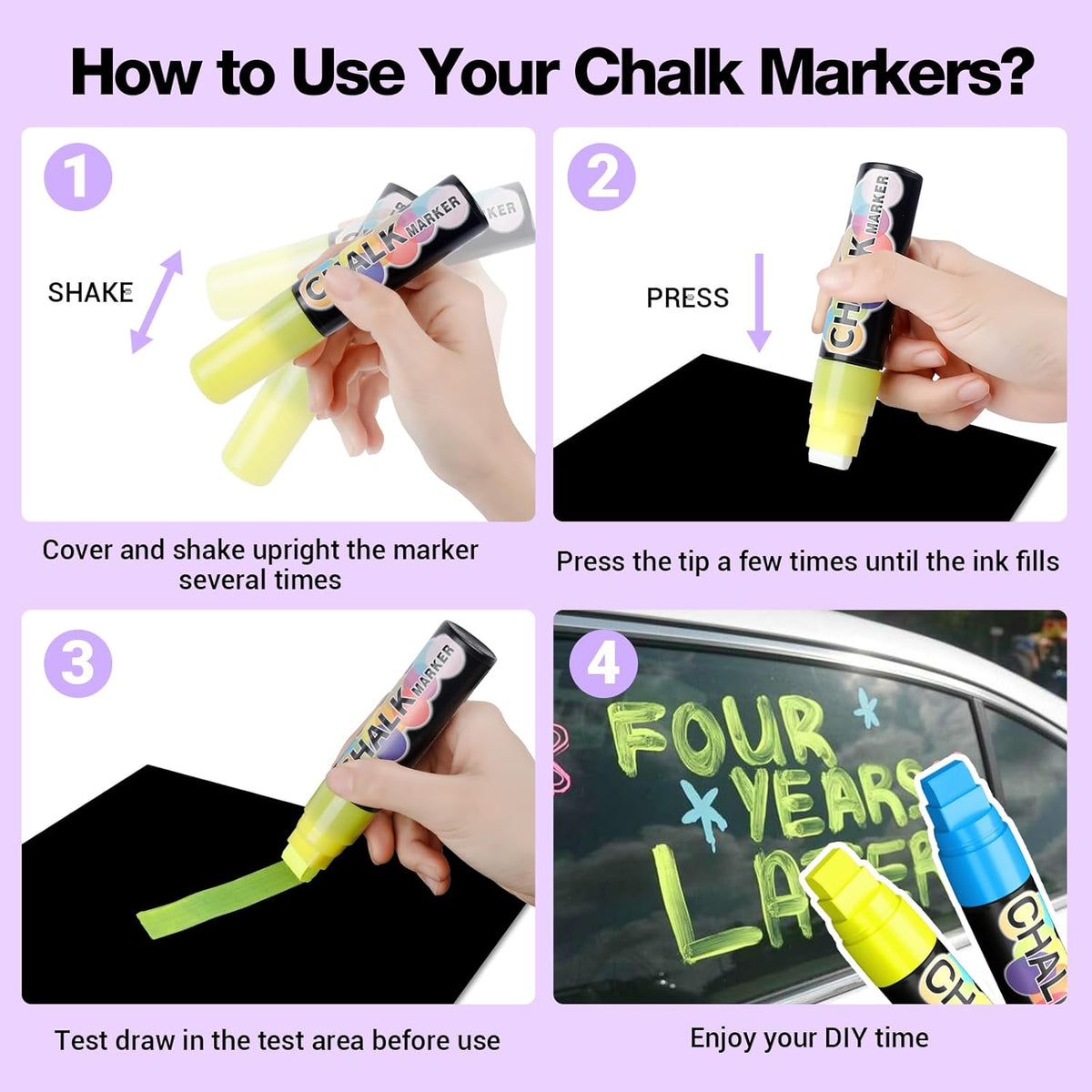 KERIFI Window Markers for Car, 15mm Jumbo Liquid Chalk Markers, Washable & Wet Erase Chalk Pens for Blackboard, Chalkboard, Signs, Glass, Window, Graduation Celebration School (12 Neon Colors)