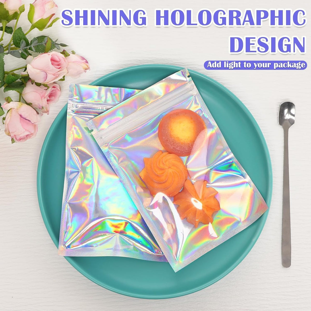 300 Pcs Mylar Bags, Smell Proof Bags Foil Pouch, Holographic Resealable Bags for Small Business, Candy Sample Jewelry Bag Sealable Packaging for Party Favor Food Storage ((2.8x3.9in)