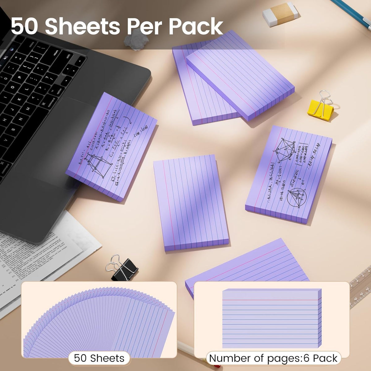 Index Cards 3x5 Inch, 300sheets, Flash Cards,Ruled Lined Purple Note Cards Paper For Studying, Schools Supplies, College, Office And Home Organization, Note Taking Supplies