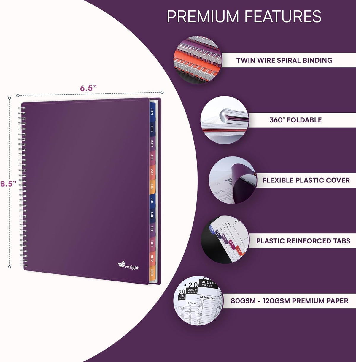 Ensight 2026 Appointment Book & Planner Ensight 6.5 x 8.5 inches Large Tabbed Daily Hourly Weekly Planner Schedule Book 30 Minute time Slots Business & Personal Planner Jan 2026 Dec 2026 Purple
