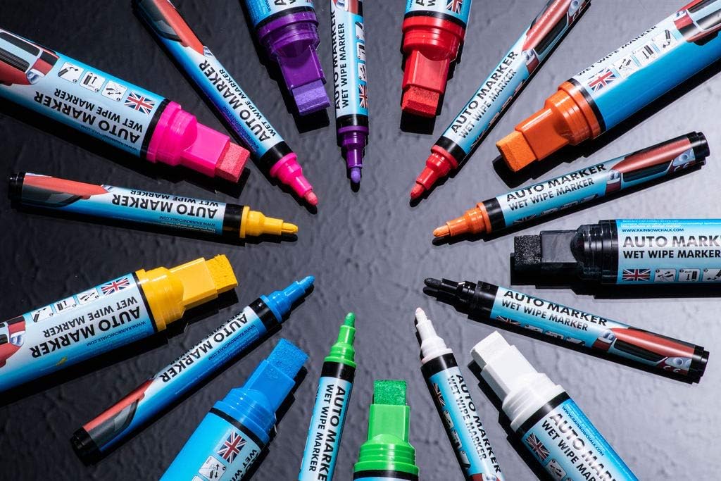 Window Markers for Glass Washable Car Window Paint Pen- Dry Erase Liquid Chalk Marker Car Decorations on All Surfaces, Tire, Windshield - Auto Marker, Autowriter, Rain Resistant (Black, Jumbo Tip)