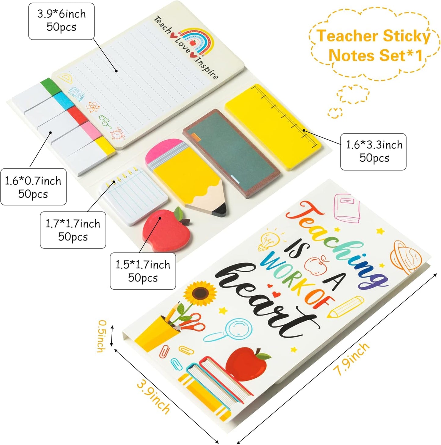 Xqumoi Teaching is A Work of Heart Sticky Notes Set Blackboard Self-Stick Note Pads Teacher Appreciation Gift Writing Memo Pads School Office Supplies