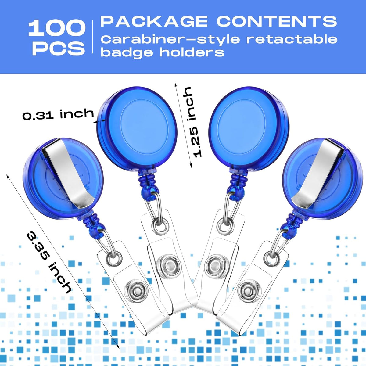 Zonon 100 Pieces Retractable Badge Reel Clips ID Card Holder Reel with Metal Belt Clip for Hanging Cards Key Chains, Name Badge Holders for Nurses Teachers Students(Transparent Blue)