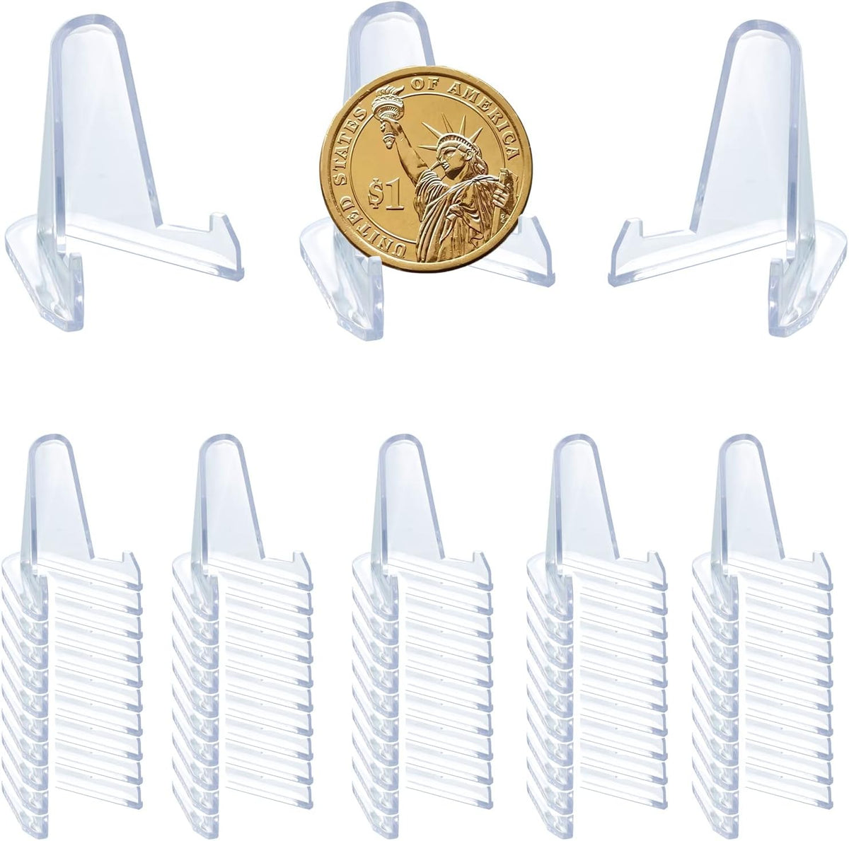 50 PCS Acrylic Display Holder Clear Display Easel Stands for Coins Capsules Phone Medals Stones Cards (Small)