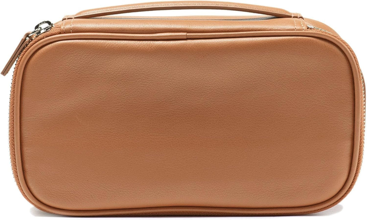 Leatherology Cognac Medium Travel Organizer - Zipped mesh storage pocket, elastic loops for organization, metal zipper with leather pull