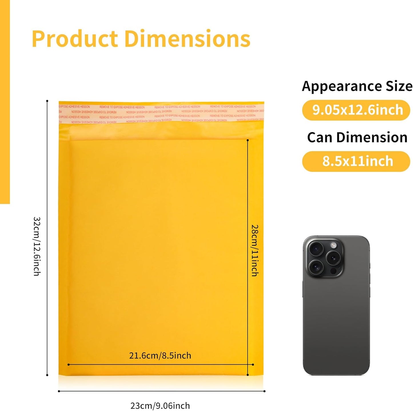 Kraft Bubble Mailers 50 Pack, 9"x12.5" External Dimension, Usable Size 8.5x11" Thick Bubble Envelopes Waterproof Cushioned Padded Mailers Shipping Packaging for Small Business Yellow #000