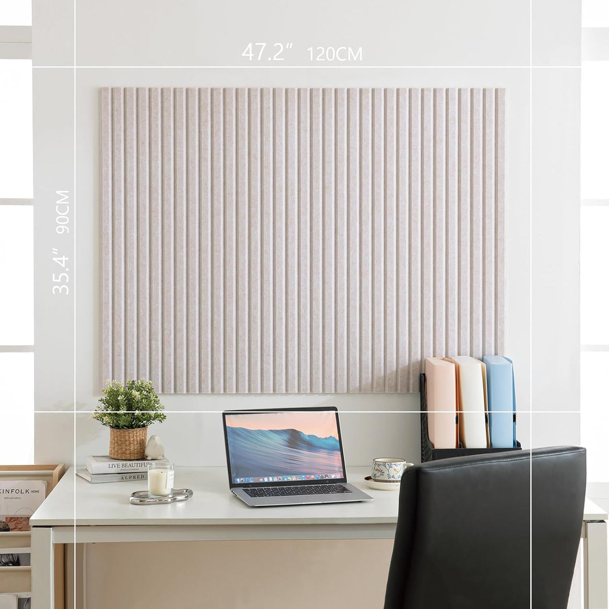 Large Bulletin Board, 48 x 36 inches Felt Board Decorative Pin Board, 4' x 3' Cork Board Alternative for Wall, Foldable Photo Board with 20 Pushpins - Oatmeal Stripes