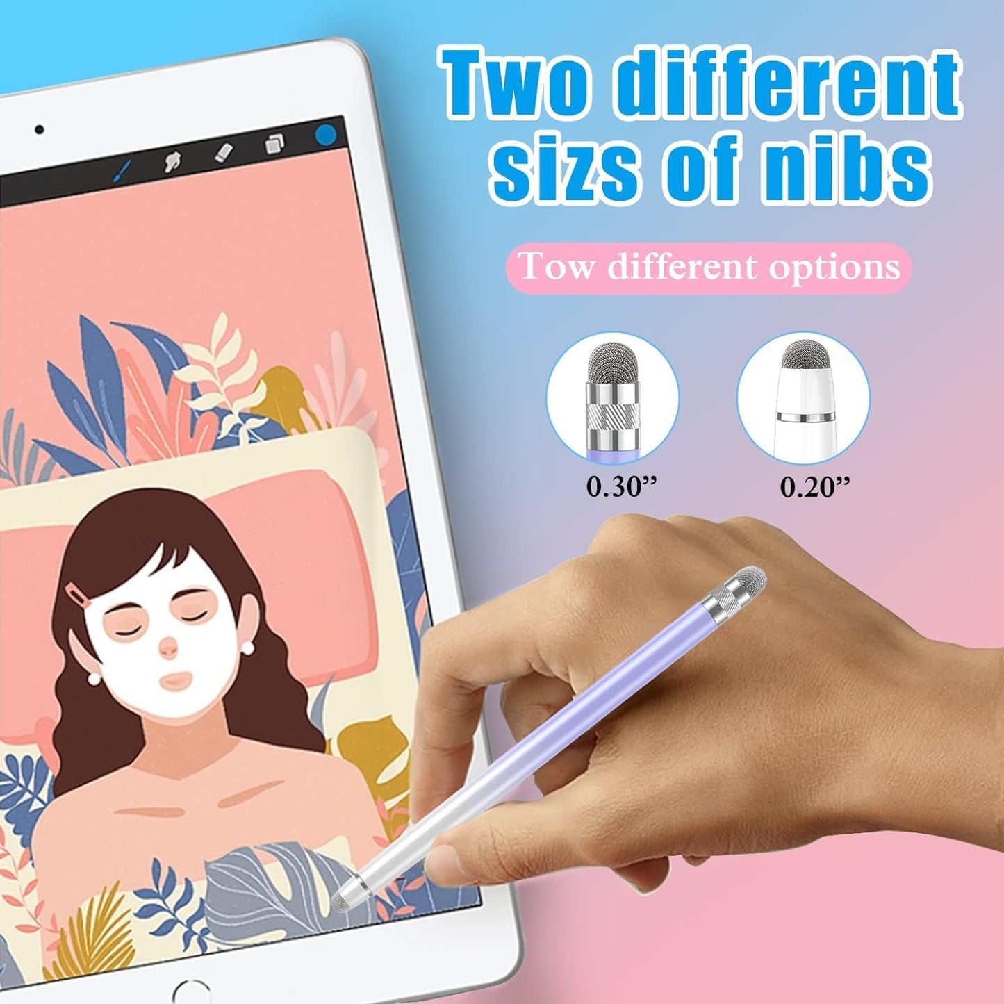 2PCS Stylus Pens for Touch Screens,Stylus Pen for iPhone/iPad/Tablet Android/Microsoft Surface,Compatible with Touch Screens(White Pink/White Purple)