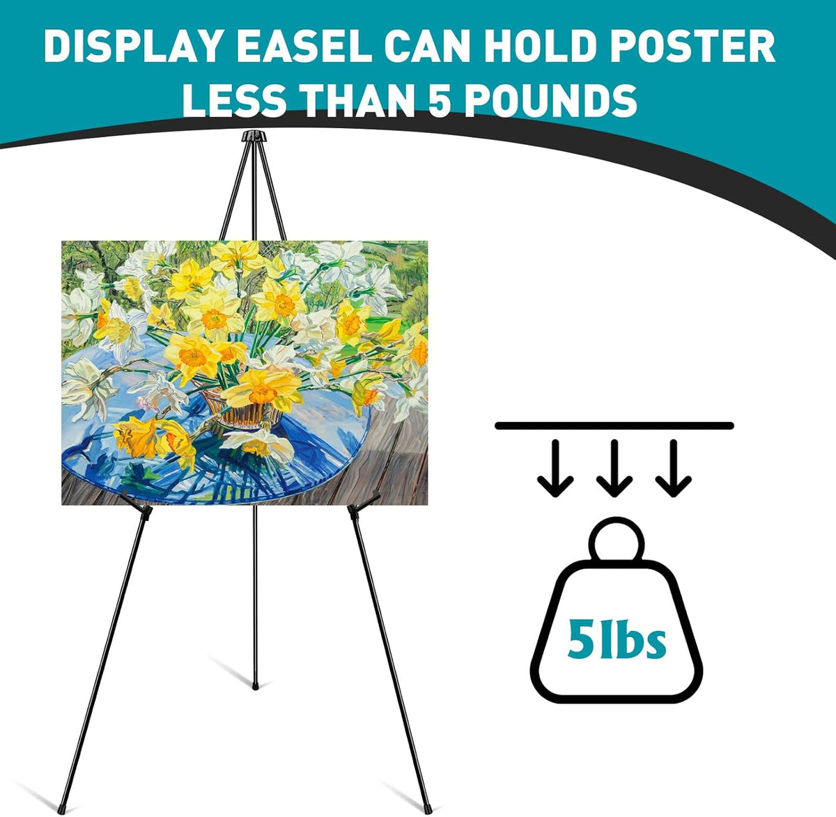 ESRICH 63" Display Easel Stand for Wedding Sign, Portable Foldable Metal Easel, Lightweight Metal Easels for Signs Wedding Logos,Arts, Painting,Adjustable Floor Easels with Storage Bag (24Pack)