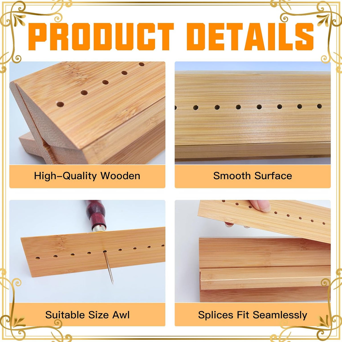 Bamboo Book Binding Cradle with 2 Awls Wood Bookbinding Punching Cradle with Piercing Guide Portable Book Binding Tools Book Binding Kits Bookbinding Supplies for Book DIY Crafts