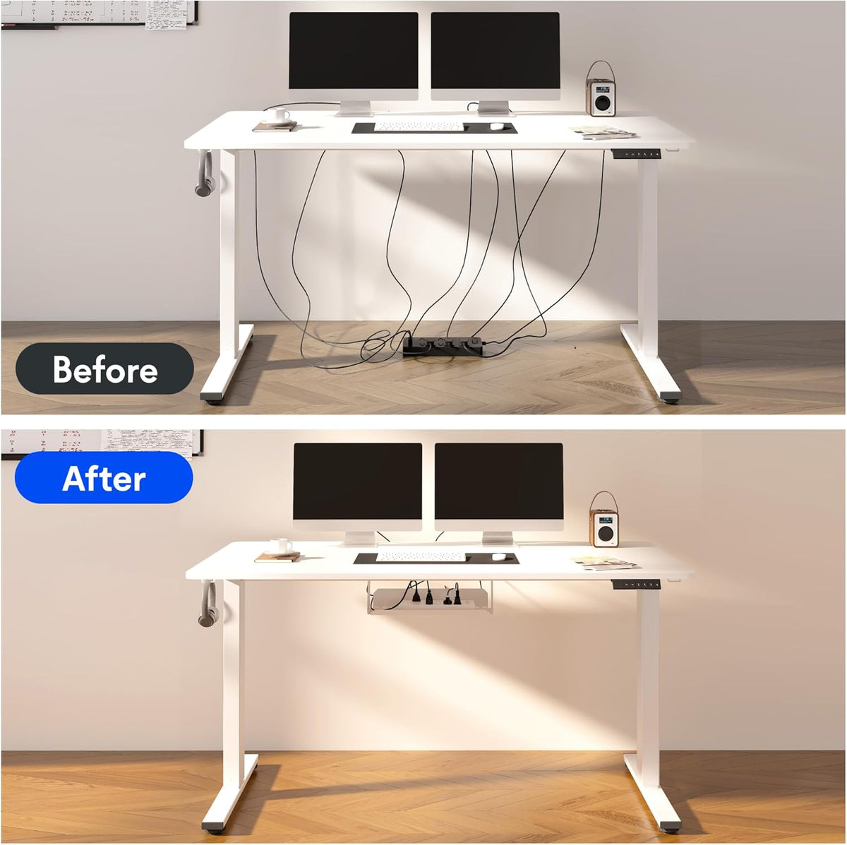 FLEXISPOT EN2 Whole-Piece Standing Desk with Clamp Power Strip, 40 x 24'' Electric Stand Up Height Adjustable Desk with Cable Management (Gray Frame + 40" White Top, 2 Packages)