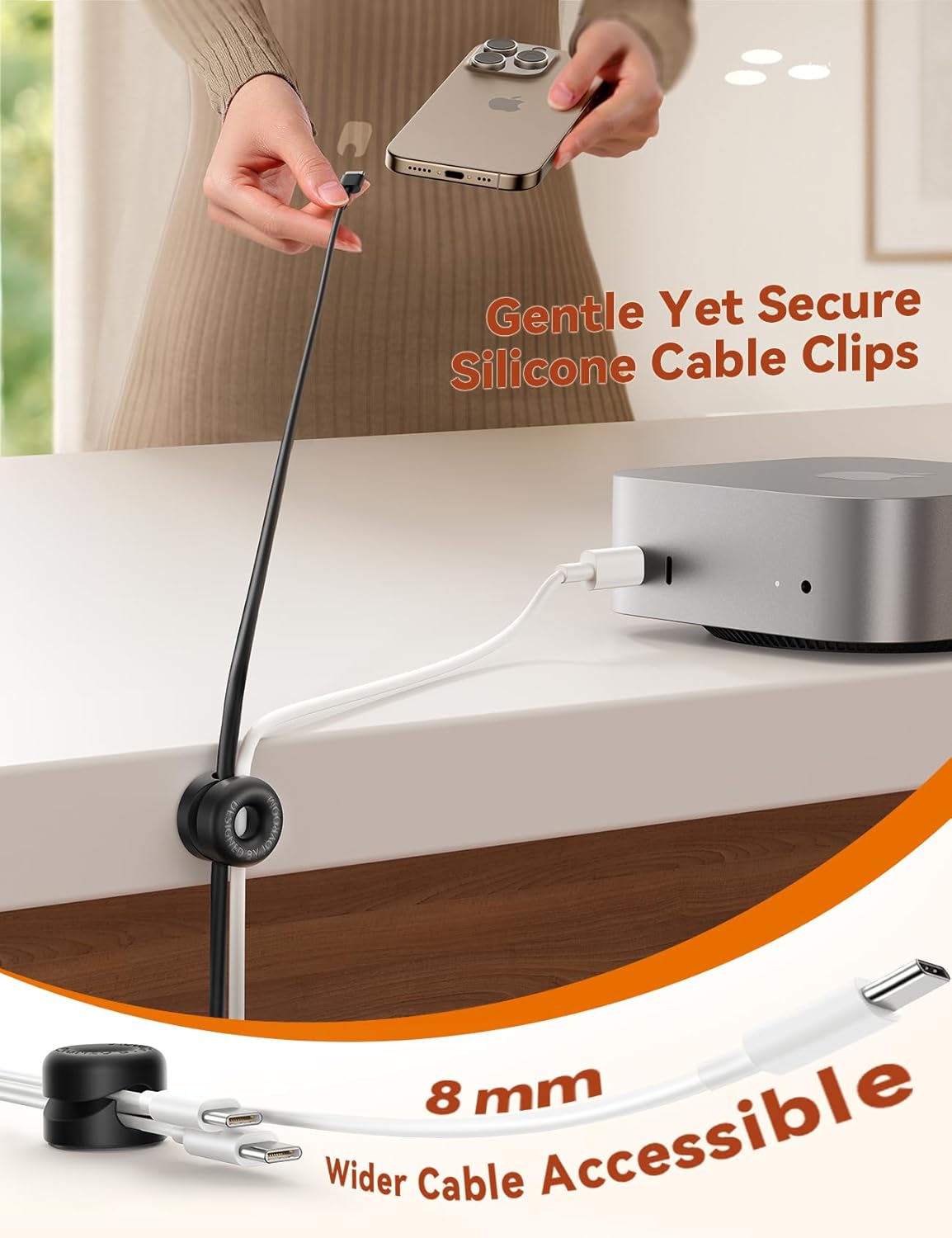 8Pack Cord Organizer JOYROOM Silicone Cable Clips [1s Side-Snap Lock] Desktop Cable Management, Adhesive Phone Charger Wire Keeper for Nightstand Office Workspaces Desk Organization Home Accessories