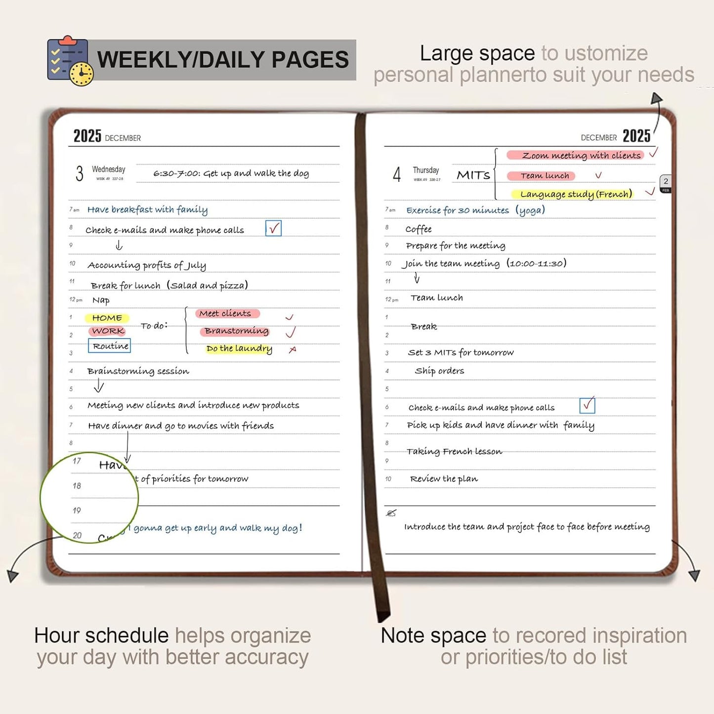 Daily Planner 2025-2026 （8.5"x5.8"）One Day Per Page, Academic Planner July 2025 to June 2026, Agenda 2025 2026, Appointment Calendar Book with Faux Leather Cover (Blue)