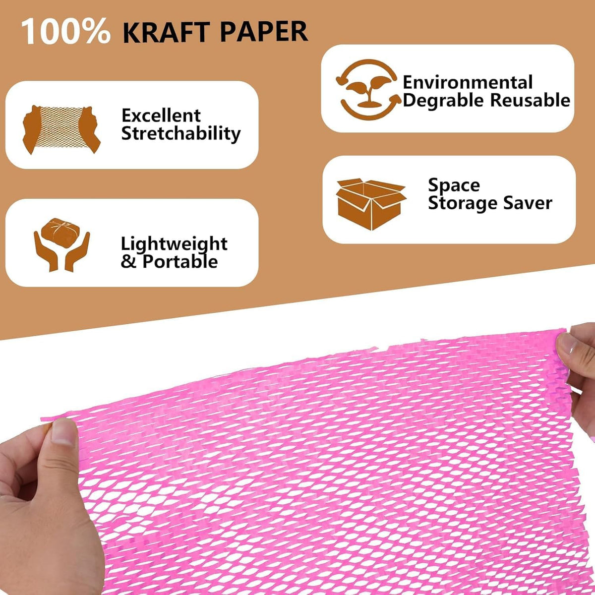Honeycomb Packing Paper, 12" x 100' Packing Paper Substitute Alternative for Bubble Cushioning Wrap for Moving Shipping Packaging Mailing, Recyclable Moving Supplies Bubble Packing Wrap Roll-Pink
