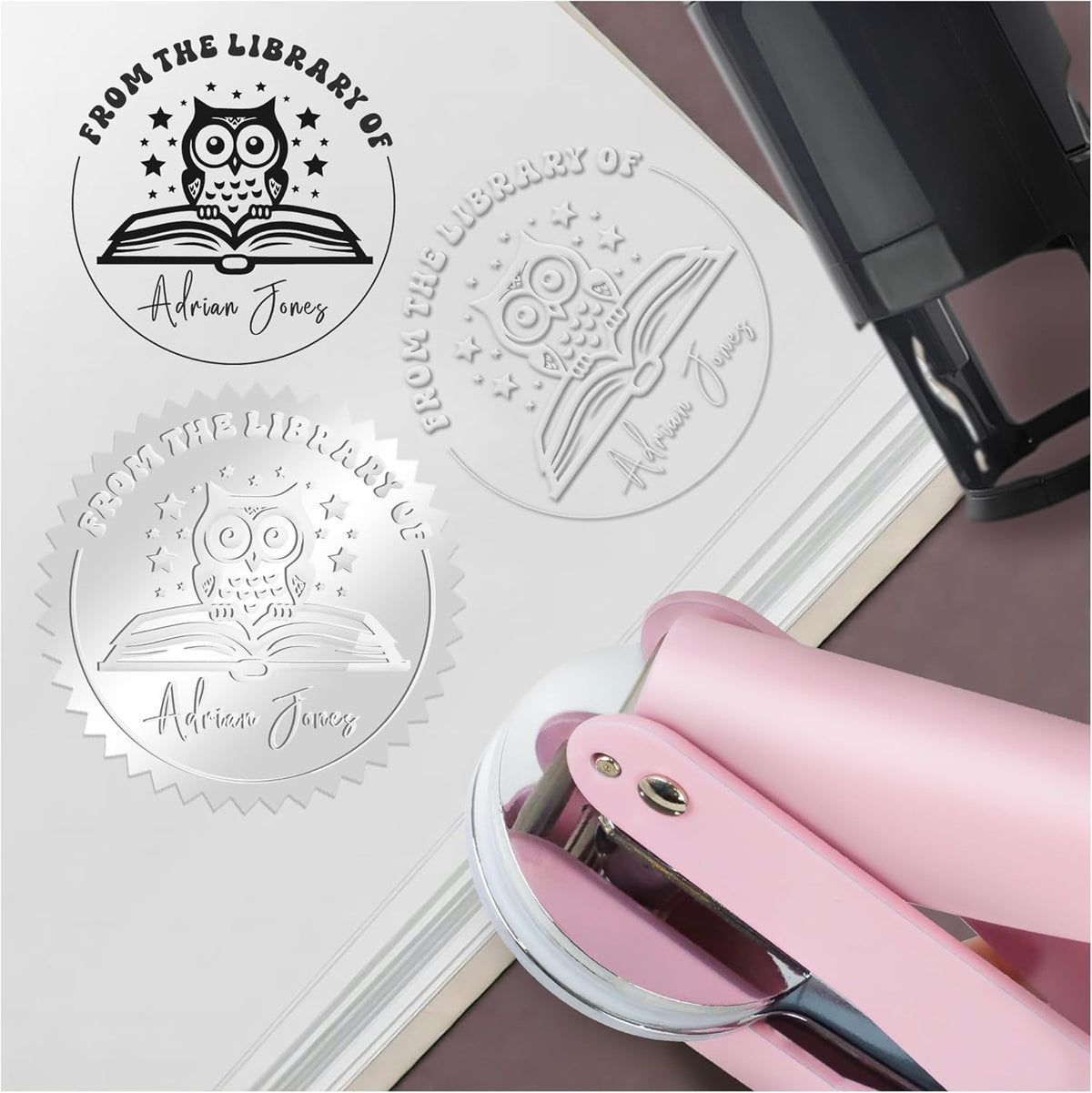 Custom Owl The Library of Embossers & Stamps Personalized Color Self-Inking Stamp with Your Name or Design Great for Personalizing Books, Text Books and Journals