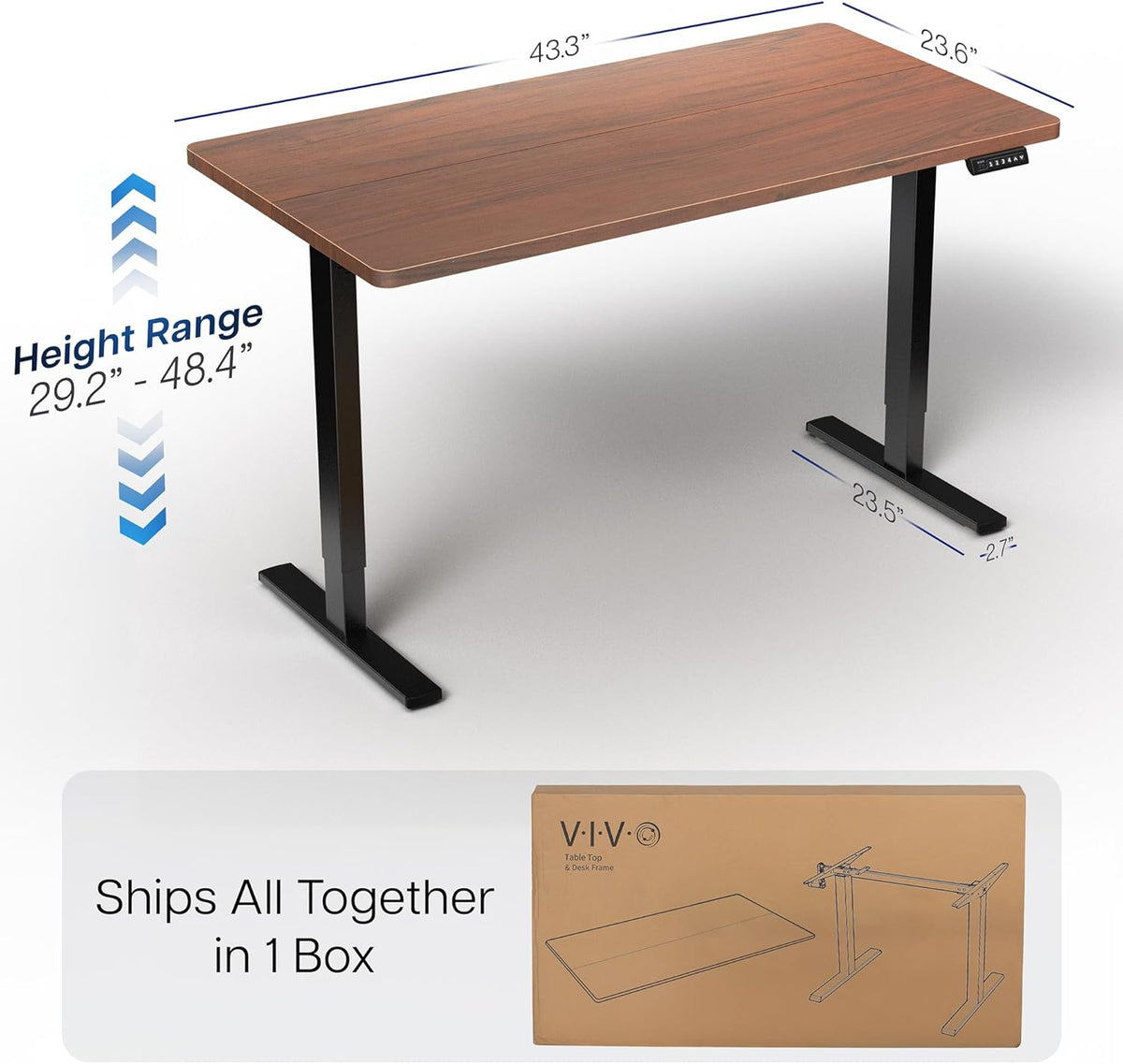 VIVO Electric 43 x 24 in Standing Desk, Memory Height Adjustment, 1B Series, Dark Walnut Top, Black Frame, DESK-1B4D