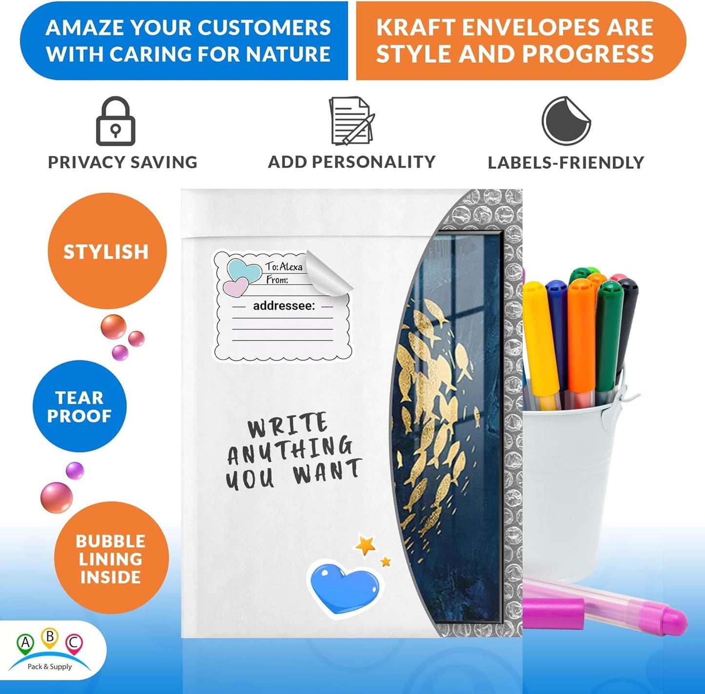 ABC PACK & SUPPLY White Kraft Bubble Mailer Envelopes, 6.5 x 9 Inches. 600 Pack Mail Padded Envelopes Self Seal. Kraft Bubble Mailers. Tear-Resistant Mailing Envelope Padded. Sturdy Paper Mailer