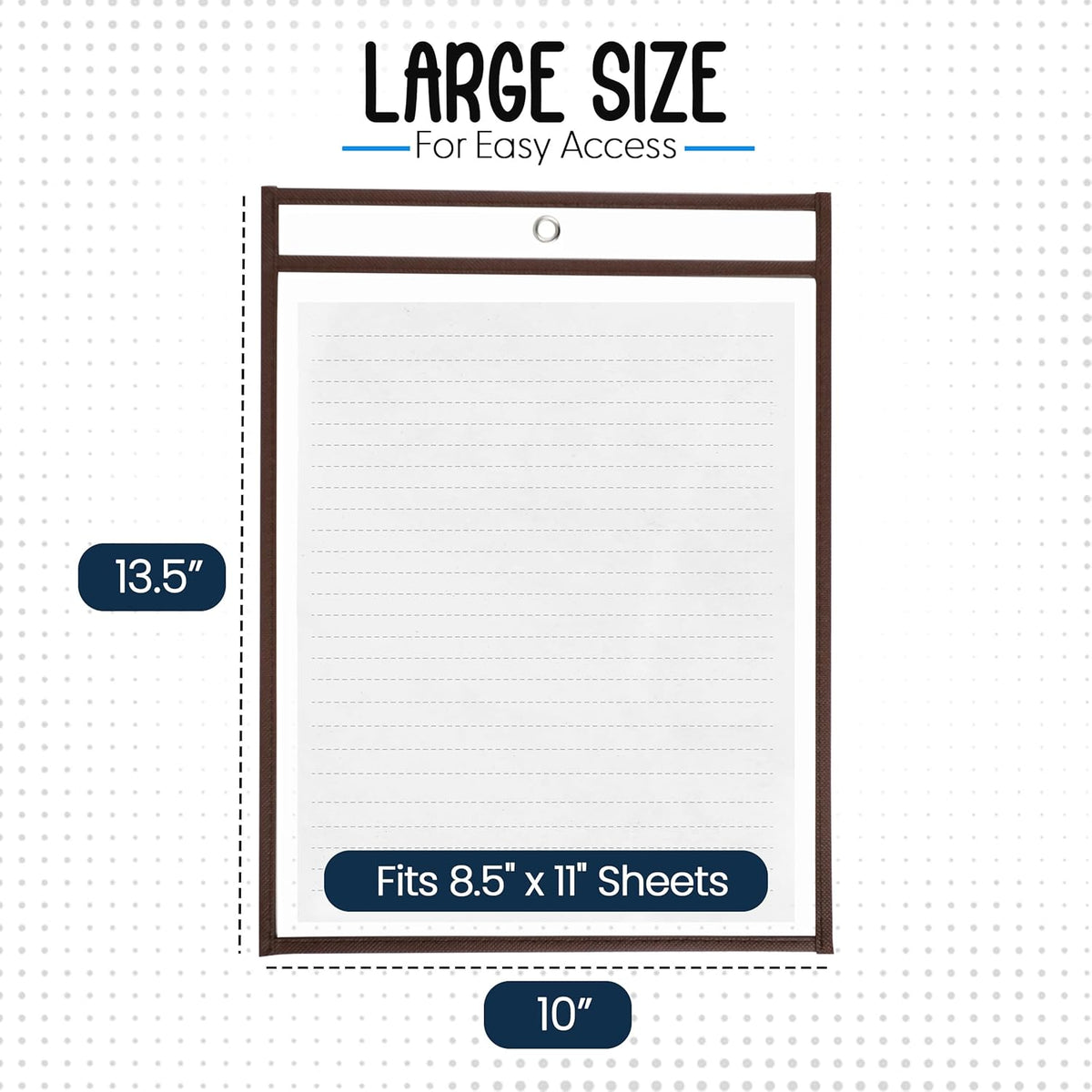 Essex Wares - 6 Pack, Brown, Durable Water-Resistant Dry Erase Pocket Document Protectors, 10" Wide x 13.5" Tall - Dry Erase Clear Plastic Sleeves - Reusable & Easy Erase Plastic Invoice Holders