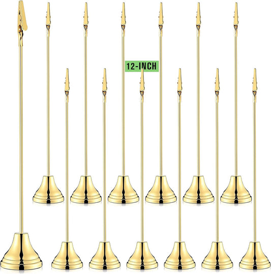 12 Pcs Table Number Holders 12 Inch Place Card Holder with Alligator Clip Metal Place Card Stands Table Sign for Photos, Food Signs, Birthdays, Weddings (Gold)