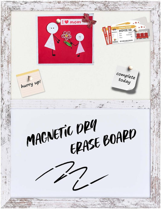 Bulletin Board Whiteboard Beige Felt Board Combo for Office School Kitchen Bedroom, White Wood Frame,13"*17",Whiteboard+WH-3343WH