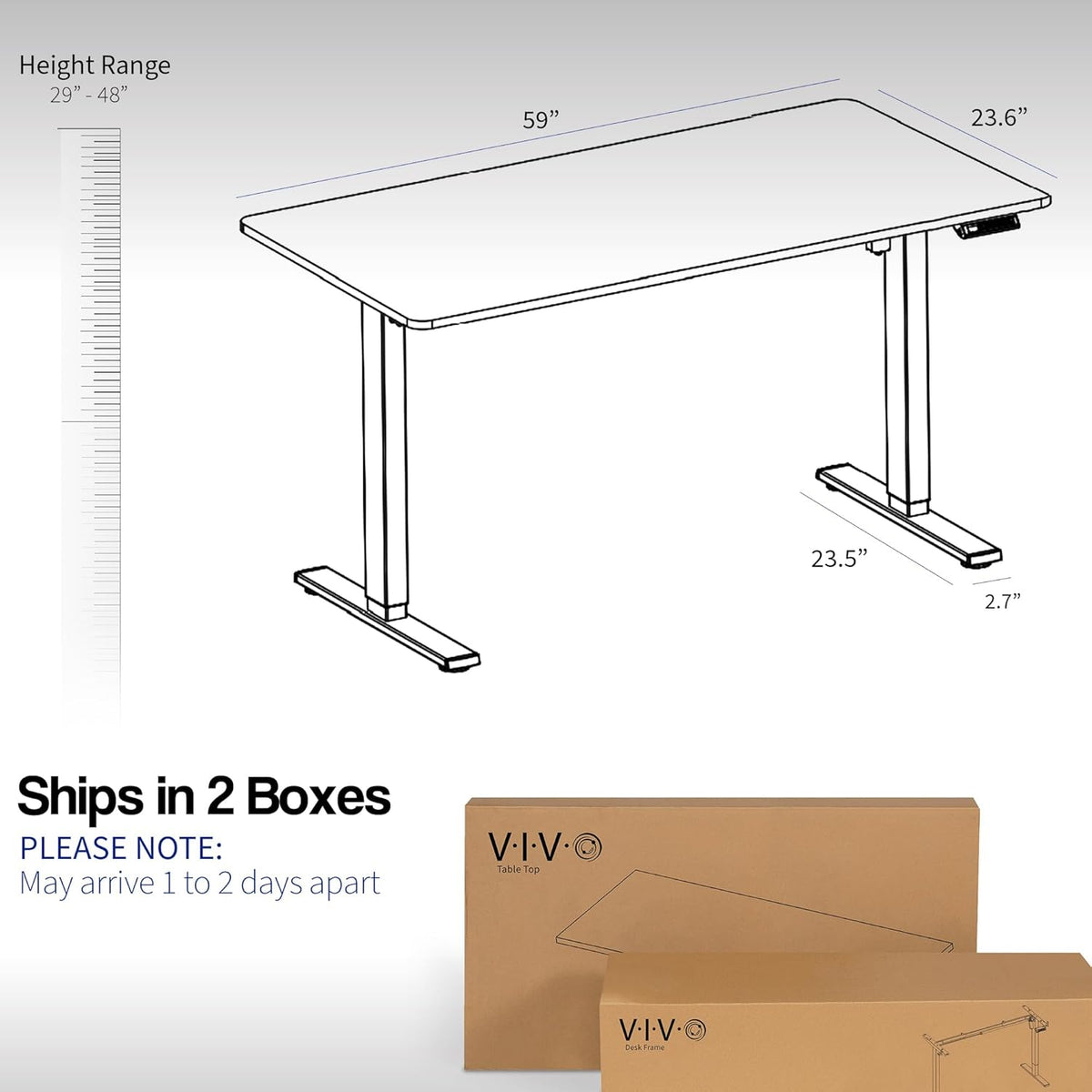 VIVO Electric 60 x 24 in Standing Desk, Memory Height Adjustment, 1B Series, One-Piece Light Wood Top, Gray Frame, DESK-KIT-1G6C