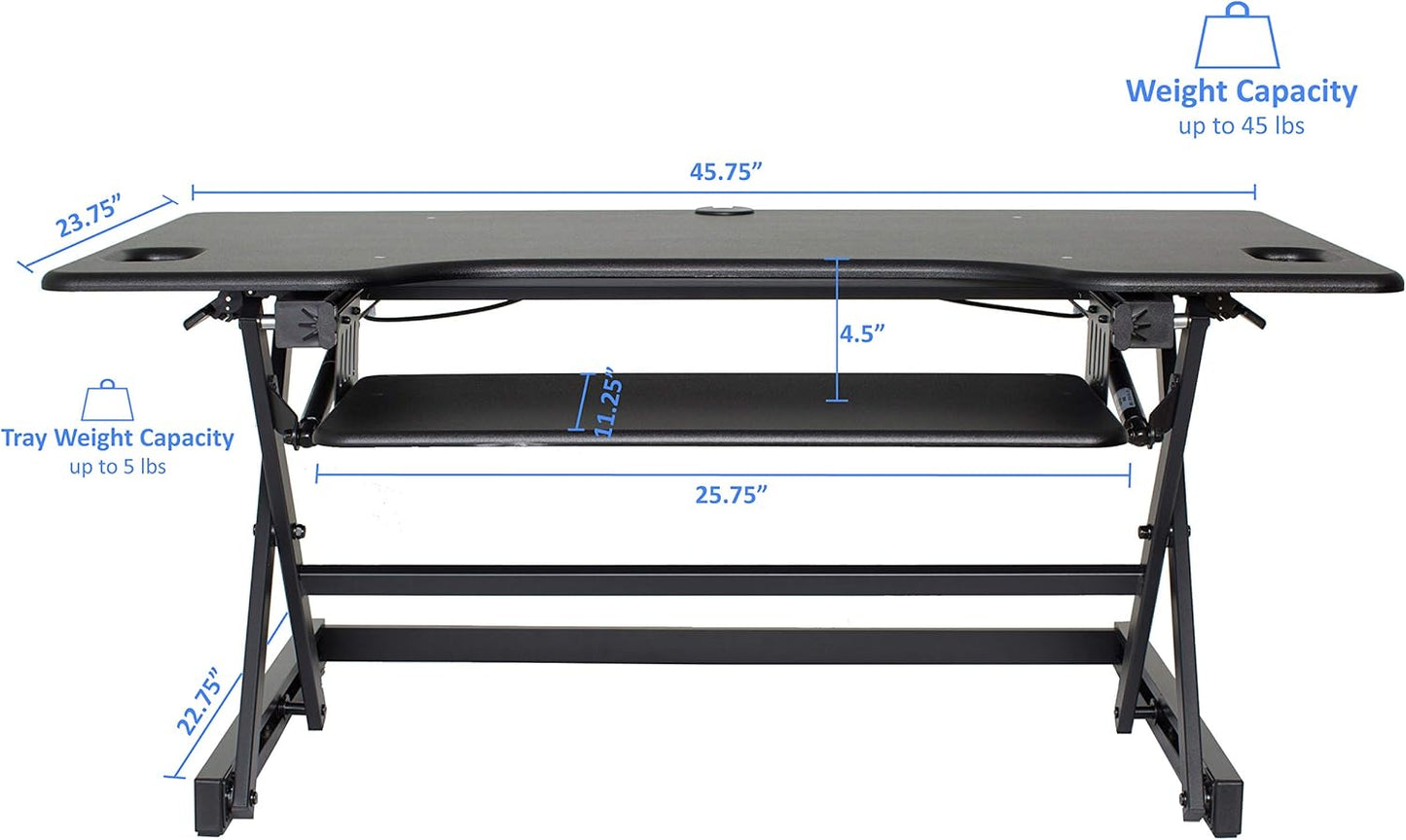 Rocelco 46" Large Height Adjustable Standing Desk BUNDLE - Quick Sit Stand Up Dual Monitor Riser - Tall Gas Spring Assist Computer Workstation - Retractable Keyboard Tray - Black (R DADRB-46-FS2)