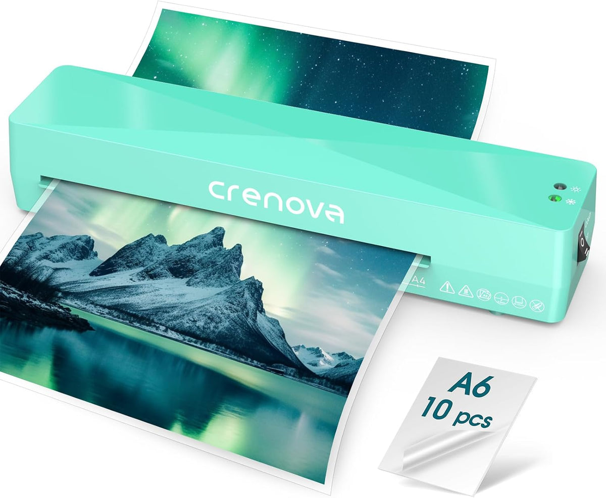Crenova Laminator Machine with 10 Laminating Sheets, A4 Laminating Machine Hot & Cold with Fast Warm Technology, Thermal Laminator 9 Inch for Home Office School Business Green