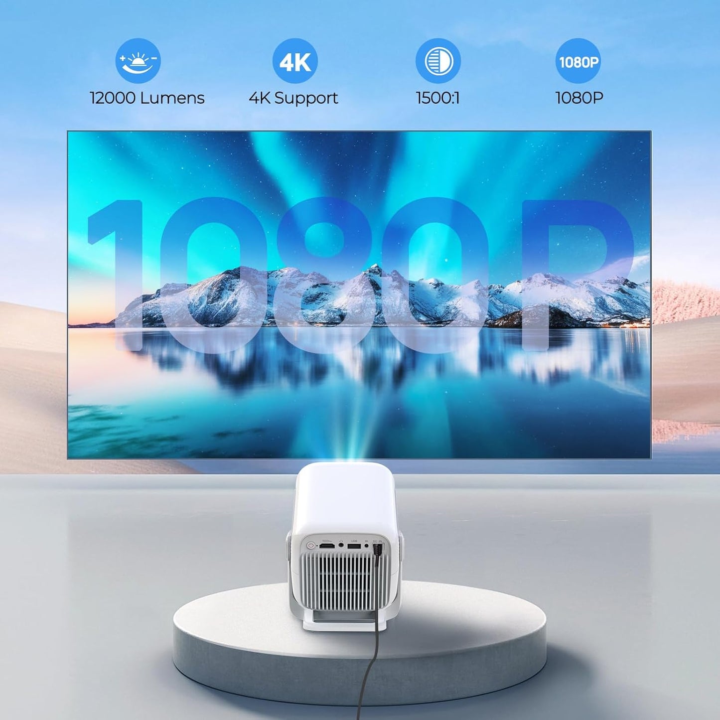 [Compatible with Netflix] Smart Projector Google CTS Approved Native 1080P FHD 4K Support 12000 Lumens, Stream Apps Licensed,Auto Focus&Keystone,Mini Projector Android 13 OS,WiFi 6 Bluetooth 5.4 N300