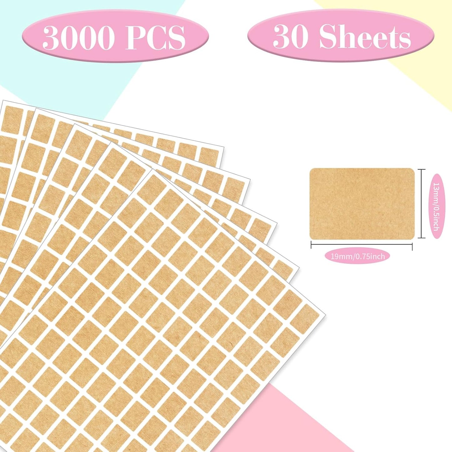 Starboling Color Coding Labels,3000 PCS 1/2" x 3/4" Kraft Paper Rectangular Label,for Garage Sale,Price Tags,File Folder Tabs（Light）
