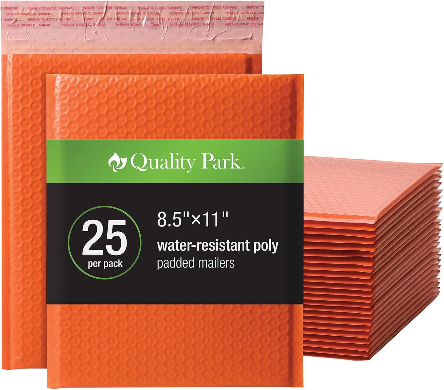 Quality Park Bubble Mailers, 8.5 x 11 Inch, Orange Poly Mailers, Padded Envelopes, Shipping Envelopes, Water Resistant, Self Seal, 25 per box (QUA85868), Letter