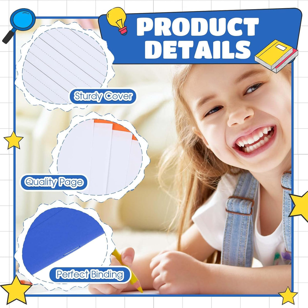 Henoyso 6 Pcs Primary Composition Notebook K-2 9 3/4 x 7 1/2 Inch Primary Journal, Back to School Supplies, Bulk Blank Writing Book for Kid to Write Draw Journal 60 Page Notebooks (Blue)