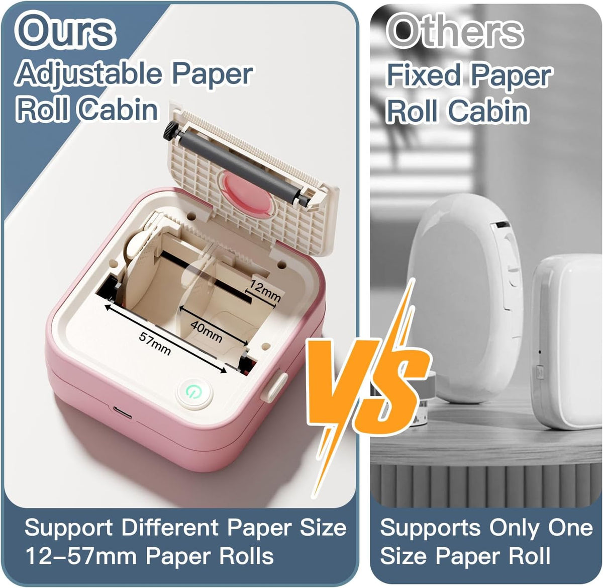 Label Maker Machine, HD Mini Sticker Printer with 7 Rolls Paper, Portable Thermal Print Pod Supports 12-57mm Papers, Bluetooth Pocket Printer for Home, Kitchen, School (Light Pink)