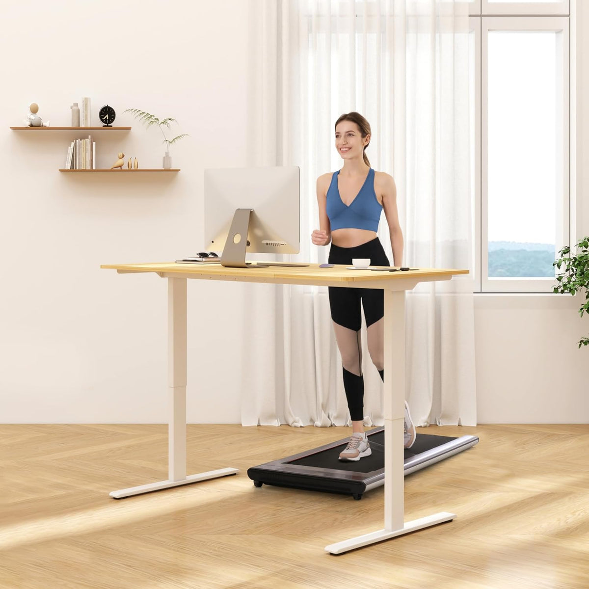 FLEXISPOT Standing Desk Electric Height Adjustable Desk with 55 x 24 Inch Splice Board, Home Office Computer Workstation, Maple Top + White Frame
