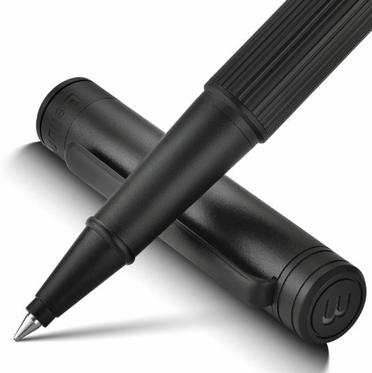 BEILUNER Lighthouse series Rollerball pen, matte black pen body, exquisite vertical lines, Schneider 850 refill, suitable for men, office, professionals, exquisite and chic designer pen