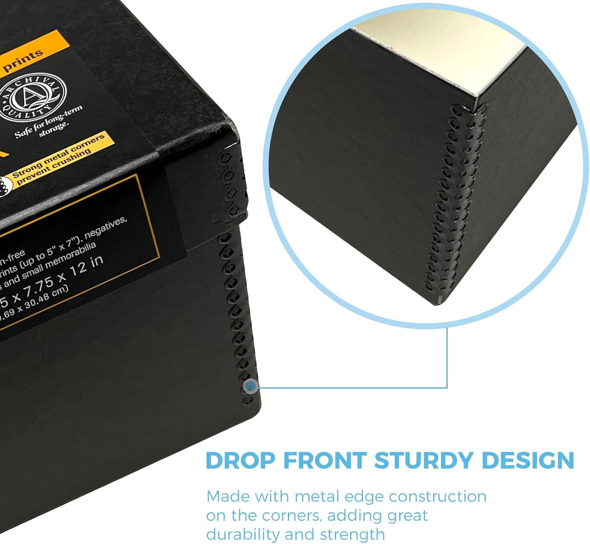 Lineco Archival Photo Storage Box, Holds up to 1100 of 5x7 Pictures, 4x6 Photograph Container with Removable Lid. Preserve Snapshot, Negatives, Prints, Films, Card, 5"x7"x12", Black