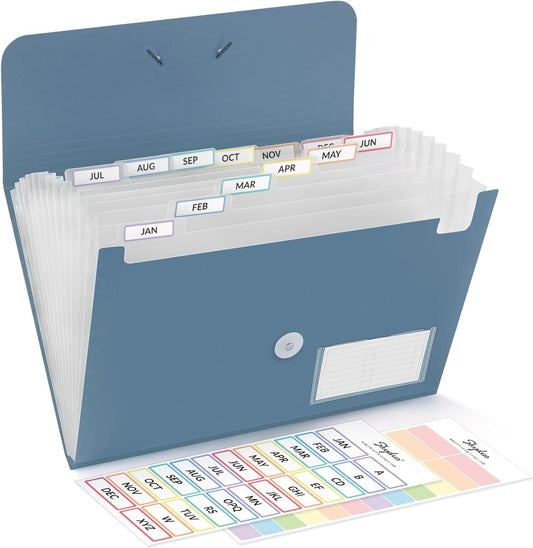 SKYDUE Expanding File Folder, Accordion File Organizer with 13 Pockets for A4/Letter Sized Paper, Accordion Folder with Labels - Document Receipt Organizer for Office, School, Home