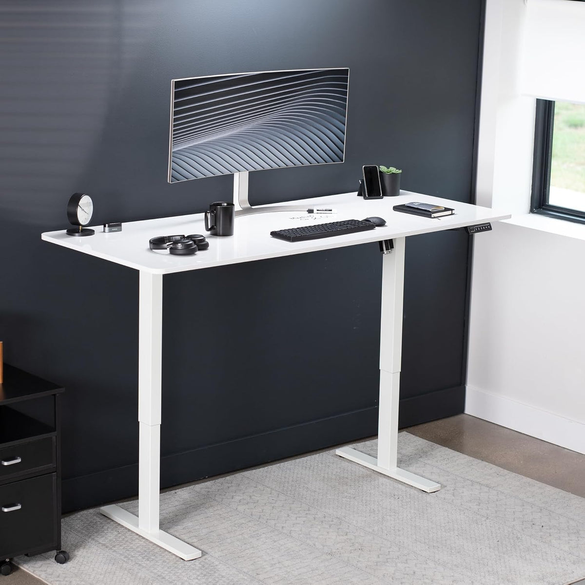 VIVO Electric Dry Erase 71 x 30 in Standing Desk, Memory Height Adjustment, 1B Series, Whiteboard Top White Frame, DESK-KIT-1W7WE