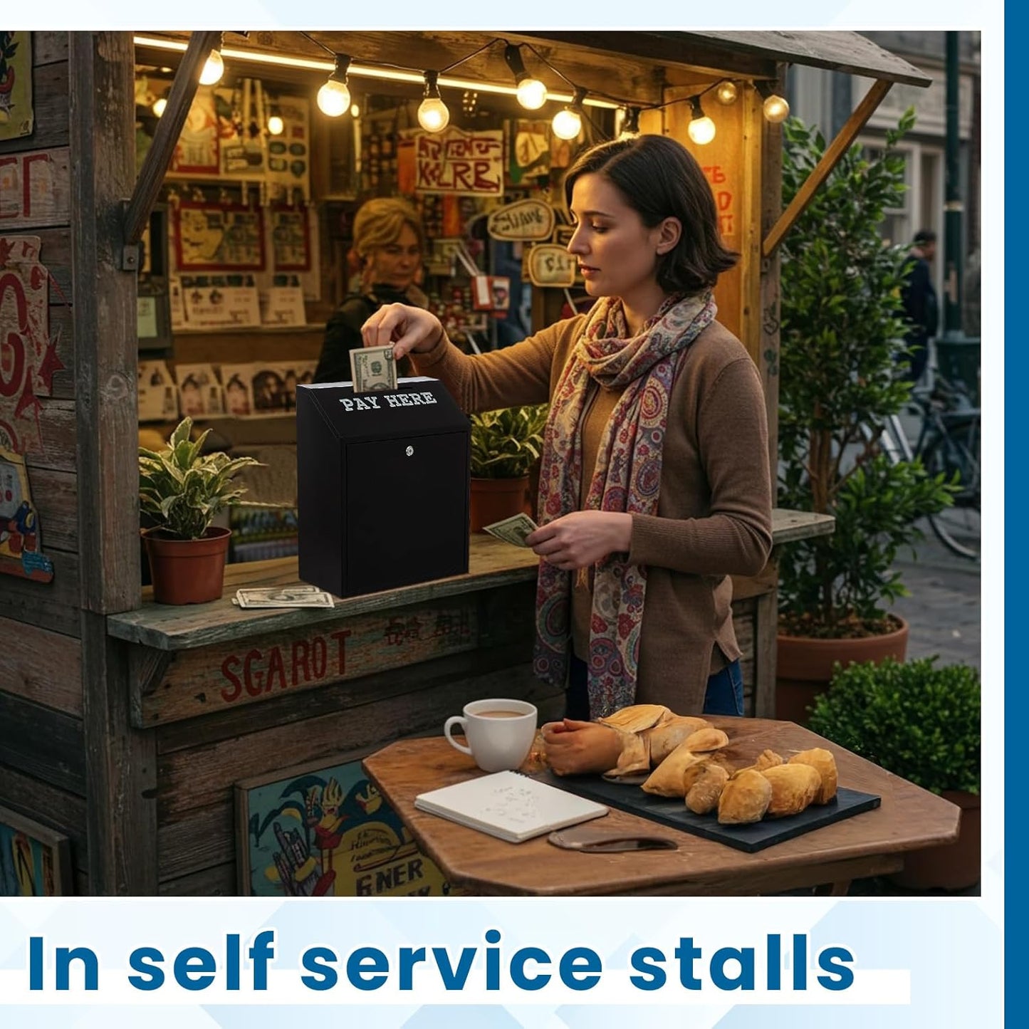 18 x 15 x 7 Inch Safe Cash Box Money Collection Metal Donation Box with Lock Wall Mount Pre Drilled Mailbox Delivery Ballot for Home Office Outdoor Self Serve Stand (Black)