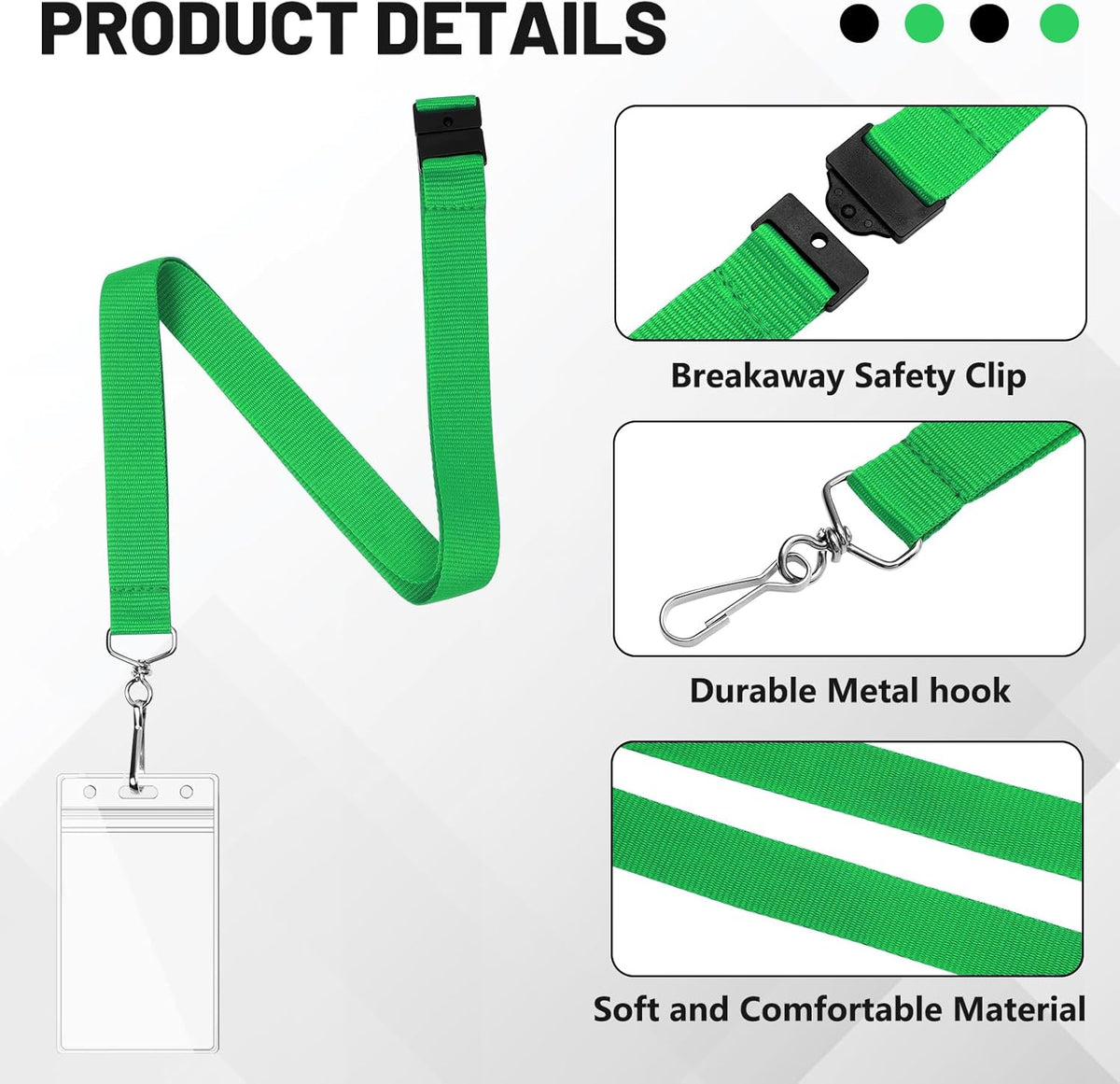 24-Pack Green Breakaway Lanyards with Waterproof Badge Holders, Metal Hook, Polyester Neck Straps for ID Cards, Events, Office, and Schools