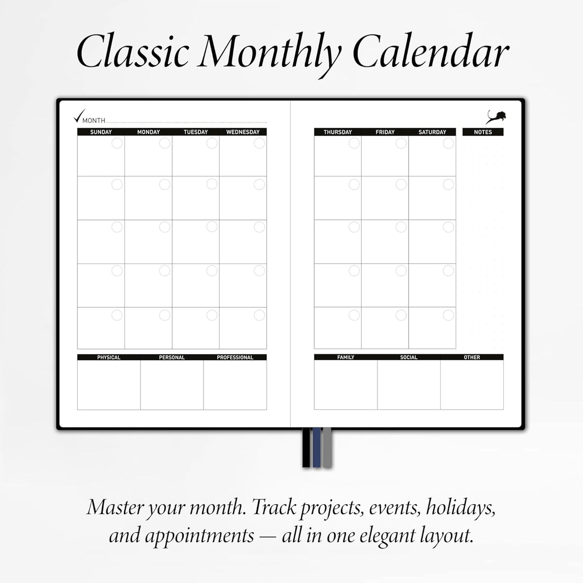 Daily Planner, Calendar & Life Organizer to Improve Time-Management, Productivity & Happiness | Vegan Leather Hardcover Notebook with Blank Dates, Undated 6 Months Hourly Planner for Men & Women, 24 Hour Agenda (Black)