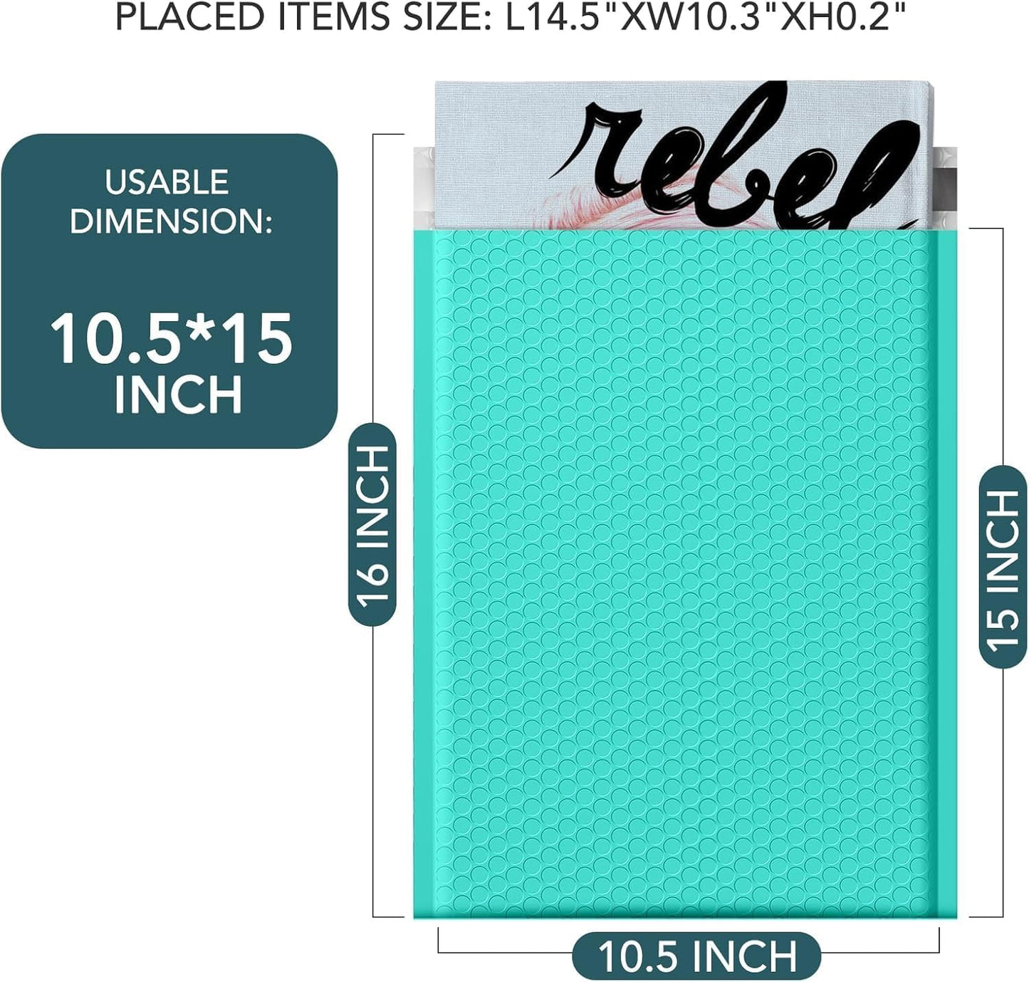 Metronic Bubble Mailer 10.5x16 Inch Teal 500 Pack, Waterproof Padded Envelopes,Self-Seal Bubble Mailers Cushioning Padded Envelopes for Shipping,Jewelry Makeup Supplies, Packaging Bulk
