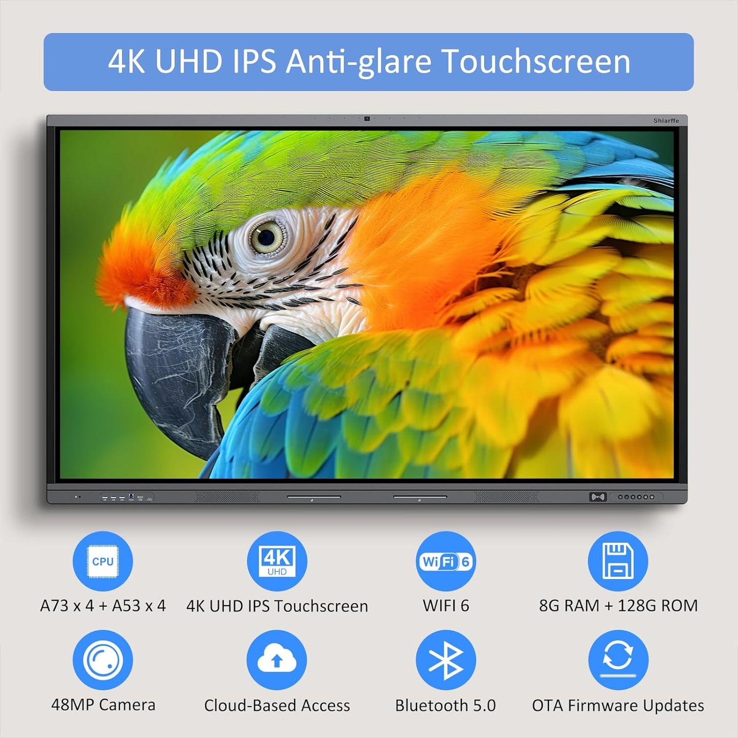 Shiarffe X5 Smart Board 86" 4K Interactive Whiteboard Google EDLA-Certified for Classroom Office Homeschool, OTA Software Updates 8GB RAM + 128GB Storage, Octa-Core Android 14 OS