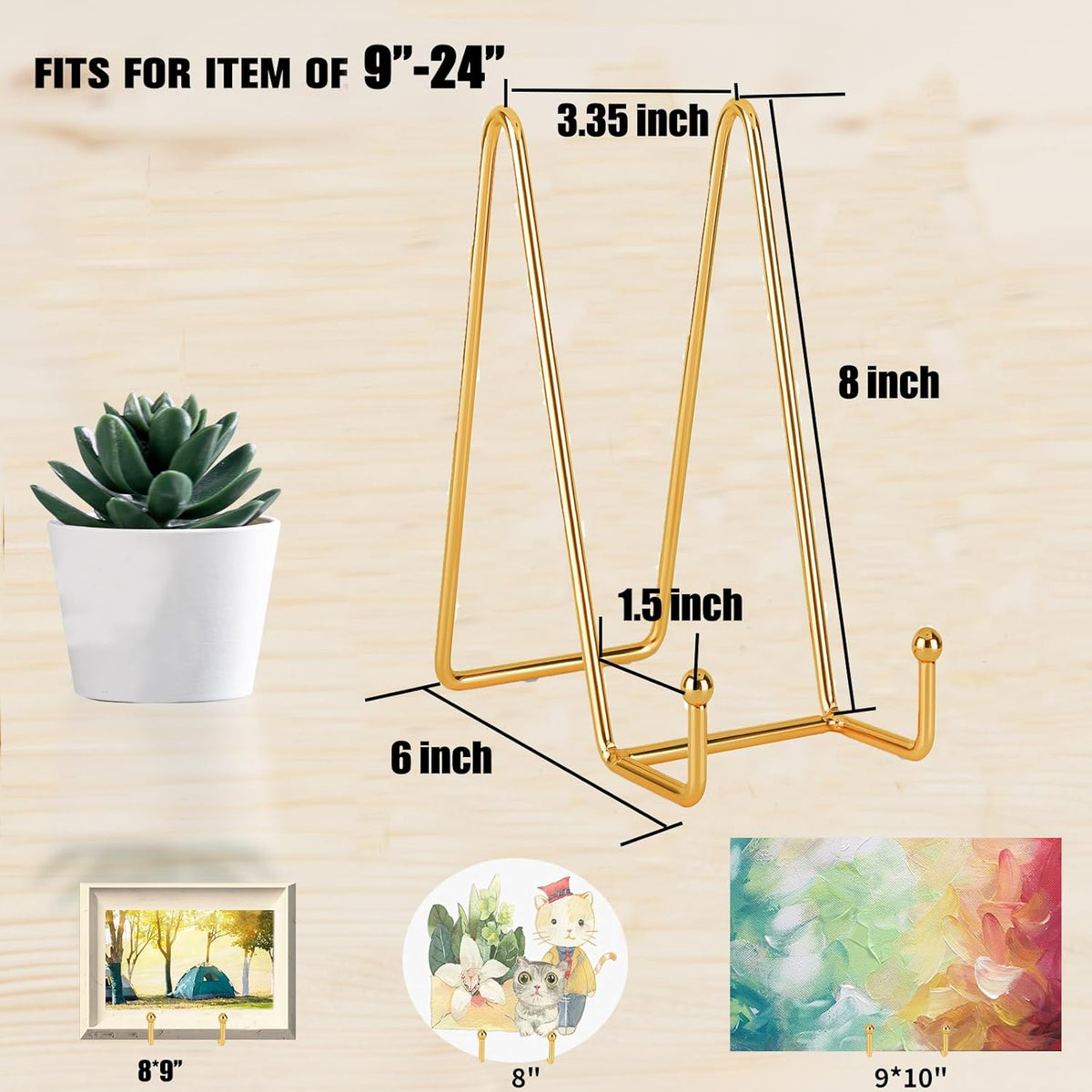 Decolore 8 inch 3 Pack Gold Plate Stands Table Top Easels Plate Holder Display Stands for Picture, Decorative Plate, Book, Photo Easel, Artistic Work