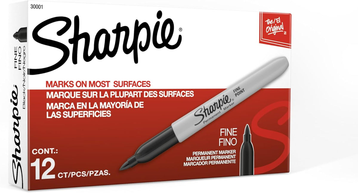 Sharpie Permanent Markers Set Quick Drying And Fade Resistant Fine Point Marker For Wood Plastic Paper Metal And More Drawing Coloring And Poster Marker Black 12 Count, Pack of 24