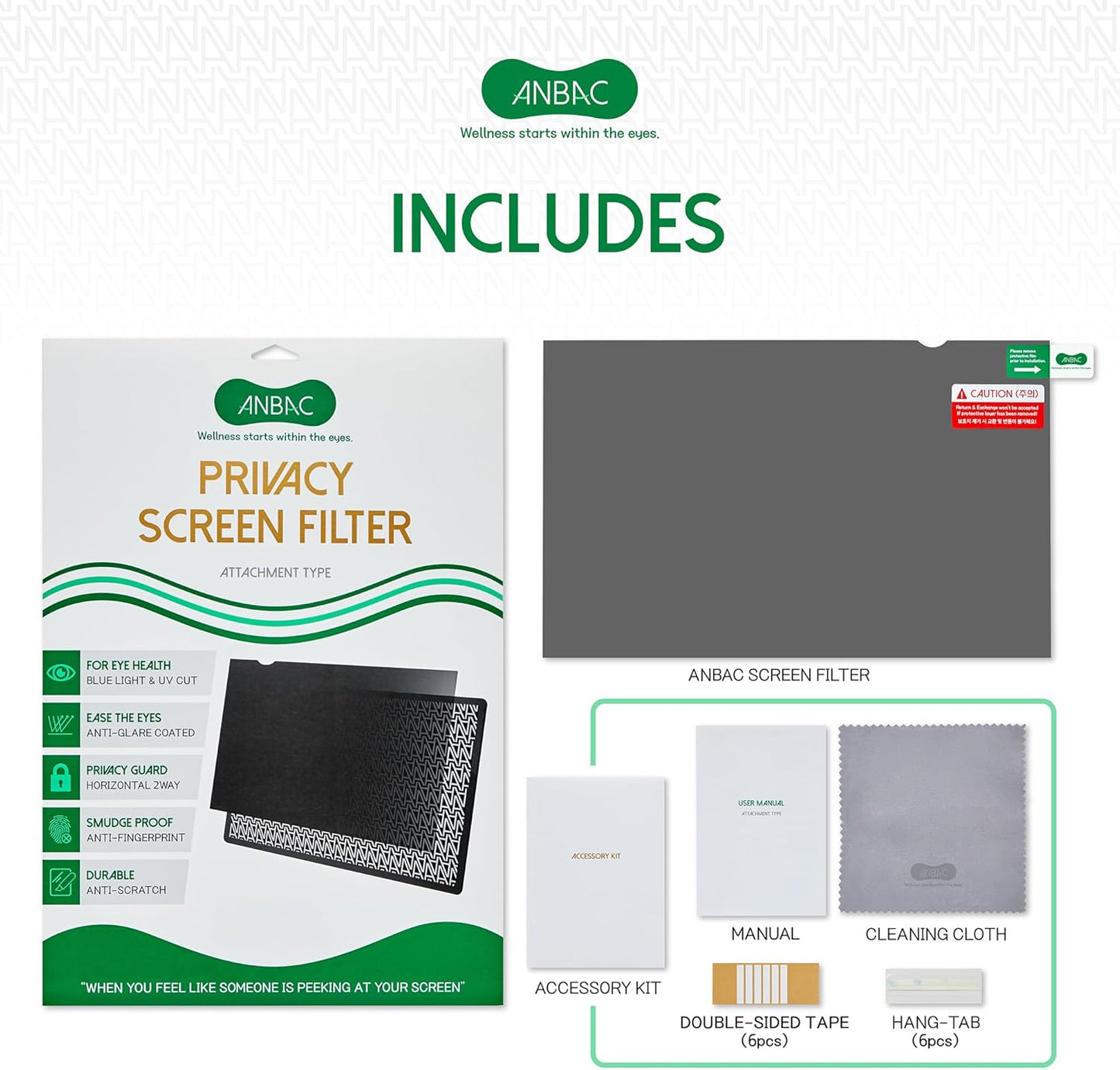 20 Inch Desktop Privacy Screen Shield for 16:9 Wide Monitor - Anti Glare Computer Privacy Screen Cover | Blue Light Blocking Screen Protector | Scratch Resistant UV Filter | Attachment Type
